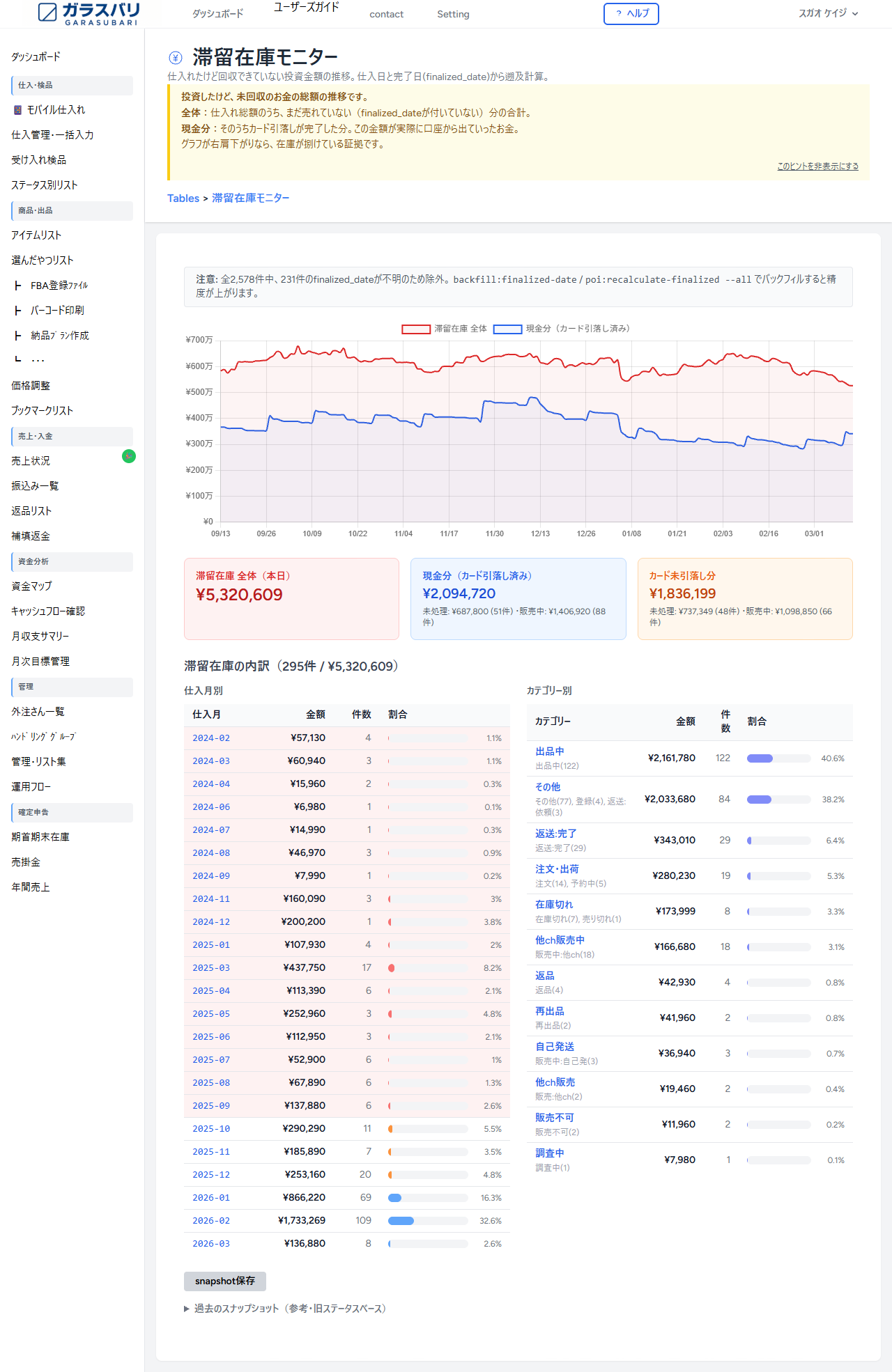 キャッシュフロー確認 のスクリーンショット